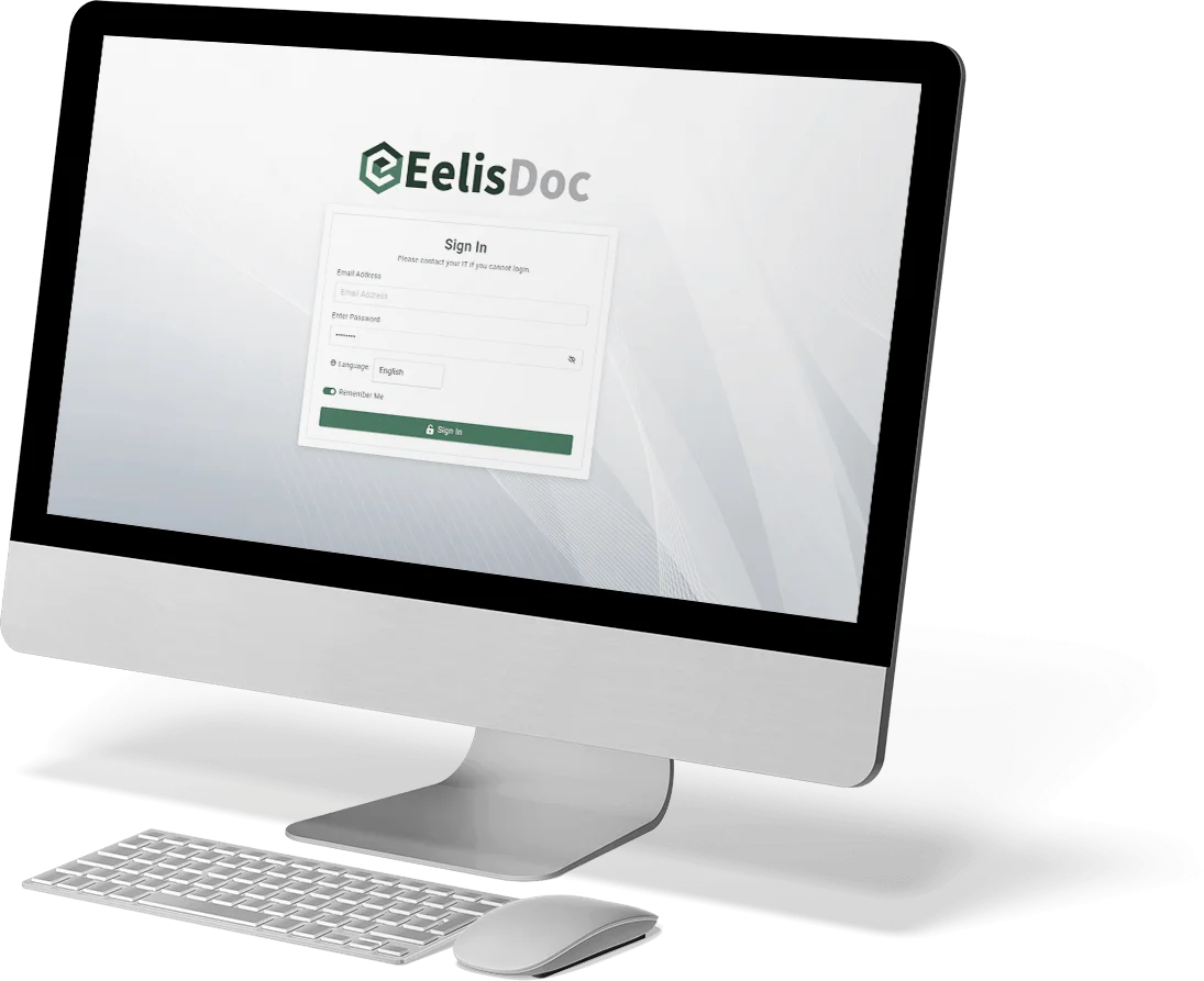 EelisDoc secure sign-in screen on a desktop computer